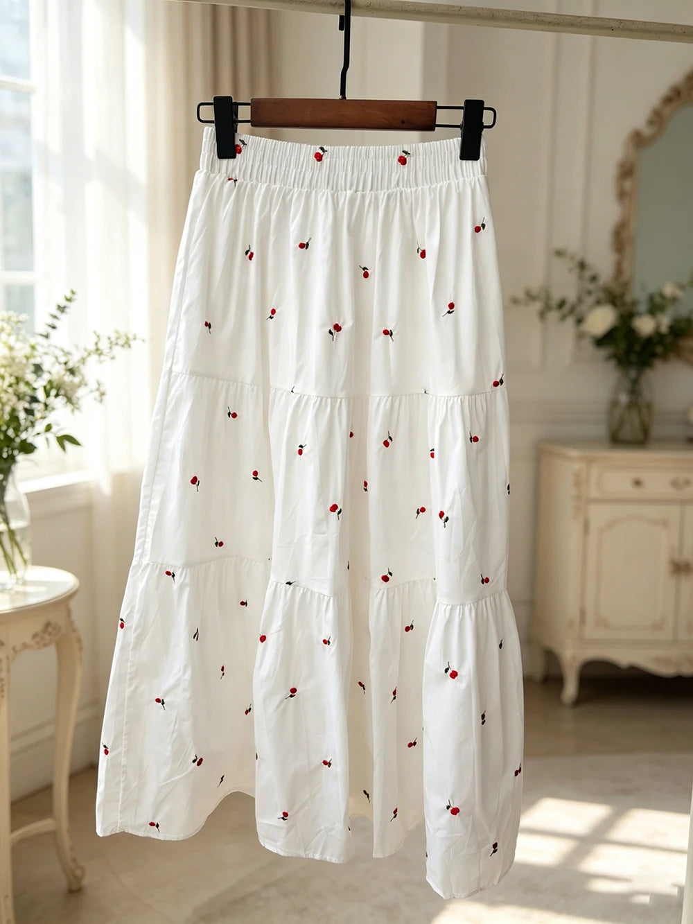 Sweet Embroidery Floral Long Skirts Women High Waist Loose Elegant Skirt Vintage Casual Preppy Style Female Cute A Line Skirt