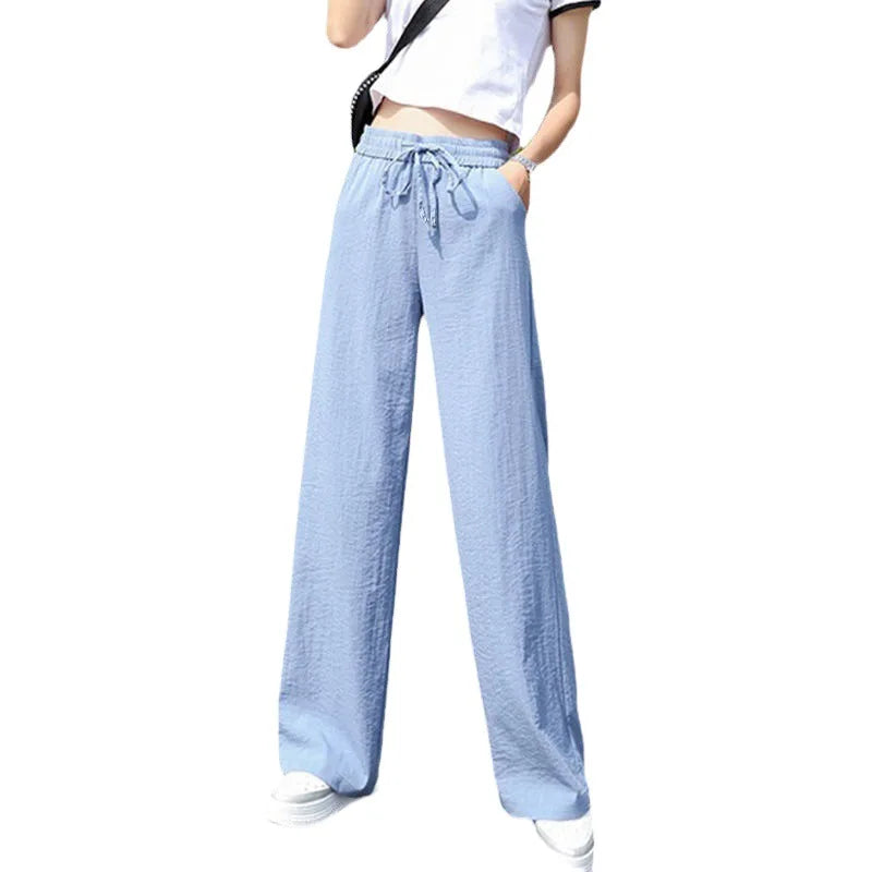 2024 new spring and summer wide leg pants women's high waist ice silk pants thin thin mopping pants female student pants