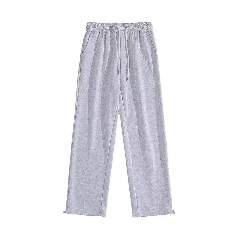 Retro Fashion Loose Straight Leg Casual Pants Harajuku Street Wear Women Baggy Pants High-Waisted Drawstring Solid Sports Pants