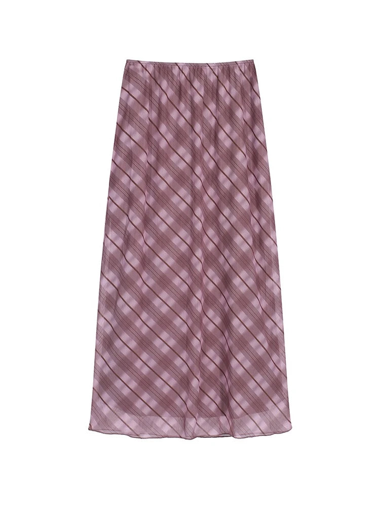 European American Style Vintage Plaid Mesh High Waist Women Bodycon Skirt 2026 Spring Autumn New Fashion Versatile Skirts