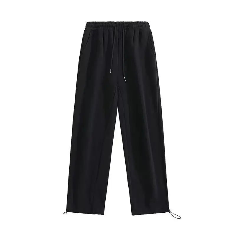 Retro Fashion Loose Straight Leg Casual Pants Harajuku Street Wear Women Baggy Pants High-Waisted Drawstring Solid Sports Pants