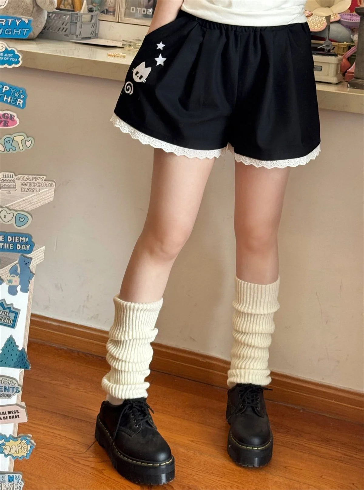Fashion Lace Patchwork Summer Shorts Women 2025 Chic High Waist Wide Leg Sport Shorts Woman Pocket A Line Short Pants Female