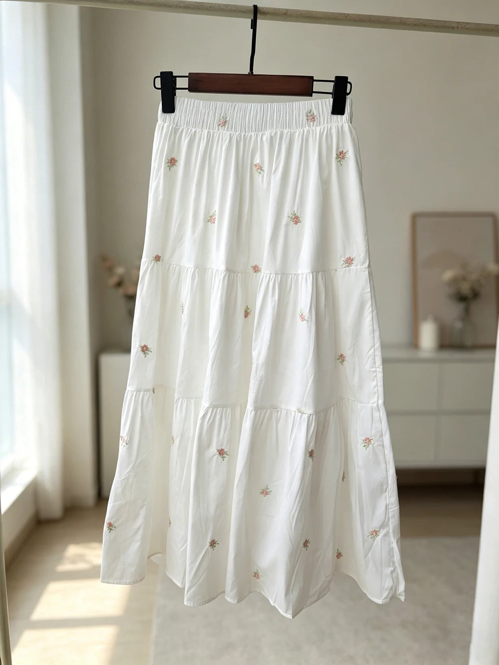 Sweet Embroidery Floral Long Skirts Women High Waist Loose Elegant Skirt Vintage Casual Preppy Style Female Cute A Line Skirt