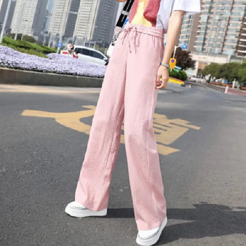 2024 new spring and summer wide leg pants women's high waist ice silk pants thin thin mopping pants female student pants