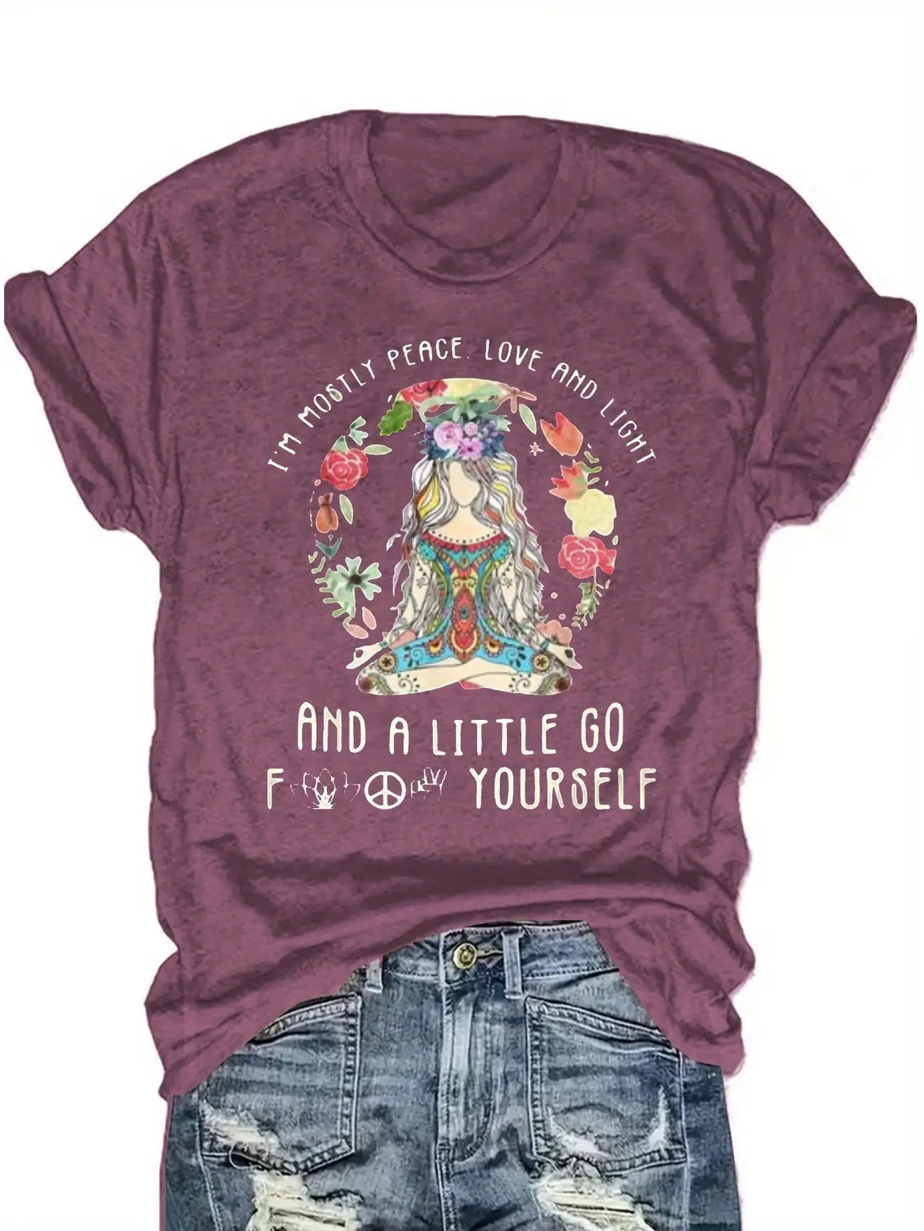 Plus Size Women's Short Sleeve T-Shirt Peace Love Light Go Yourself Everyday comfortable and versatile style summer outfits