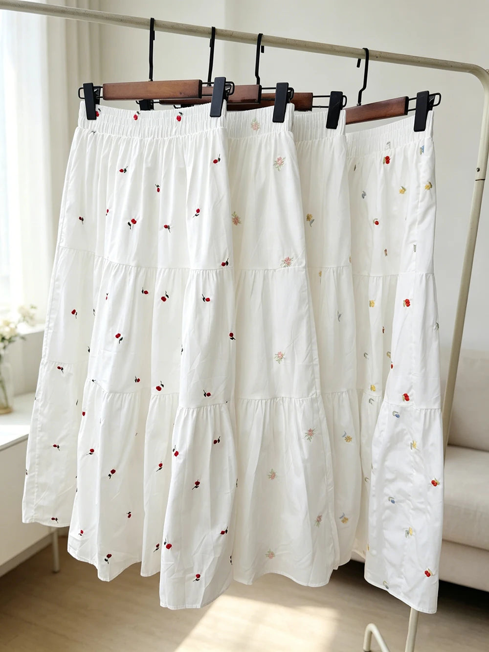 Sweet Embroidery Floral Long Skirts Women High Waist Loose Elegant Skirt Vintage Casual Preppy Style Female Cute A Line Skirt