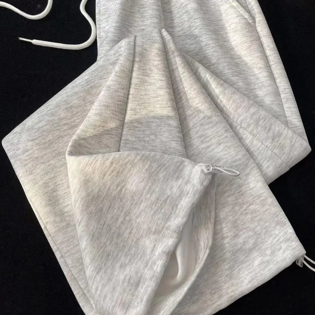 Retro Fashion Loose Straight Leg Casual Pants Harajuku Street Wear Women Baggy Pants High-Waisted Drawstring Solid Sports Pants